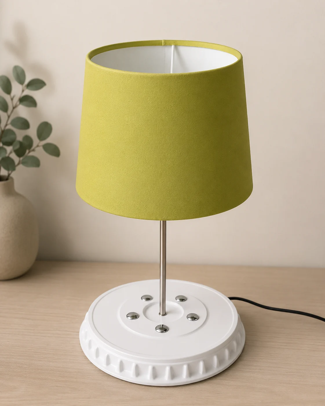 Groene tafellamp op metalen voet